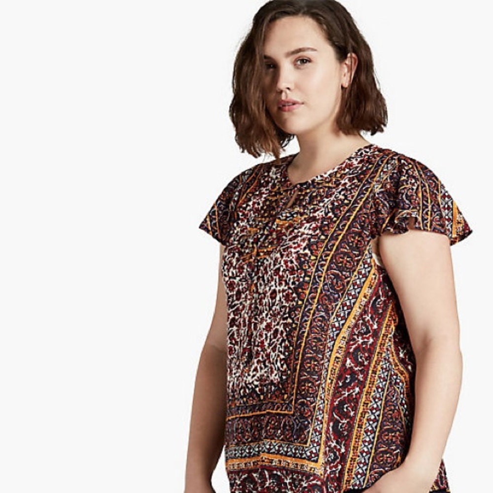 Lucky Brand Border Print Blouse 2XL  NWT 7Q43153